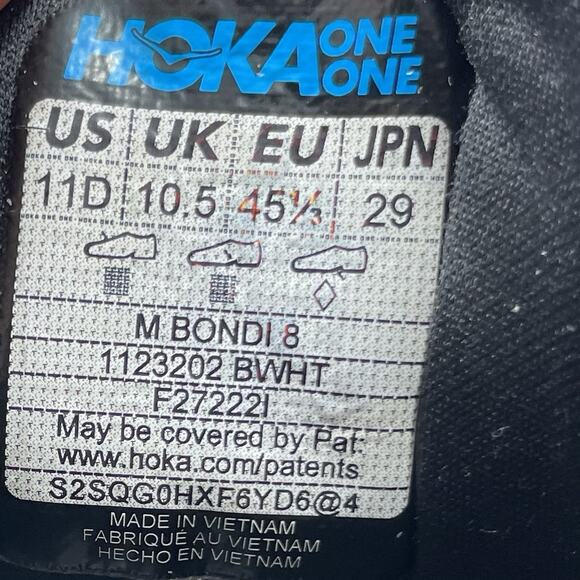 Hoka One One Bondi 8 Running Shoes Mens 11 D Black White Athletic Sneakers - Picture 8 of 12